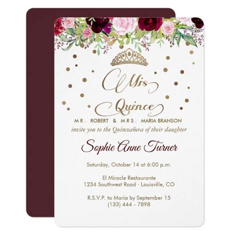 Royal Burgundy Gold Mis Quince Script Quinceañera Invitation