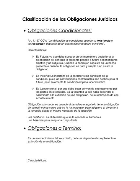 Clasificaci N De Las Obligaciones Juridicas Pdf