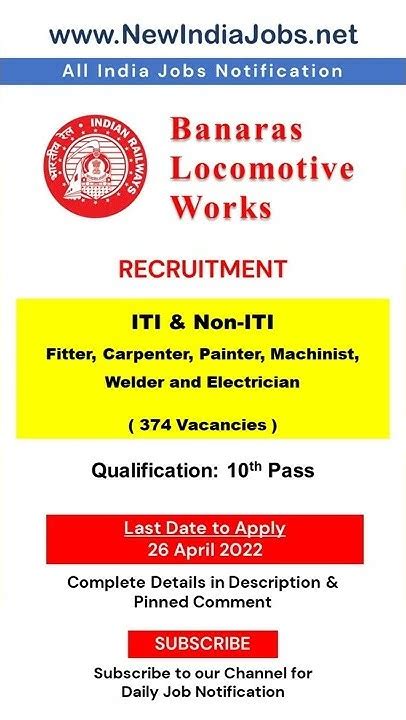 Banaras Locomotive Works Recruitment 2022 Iti And Non Iti 10th Pass