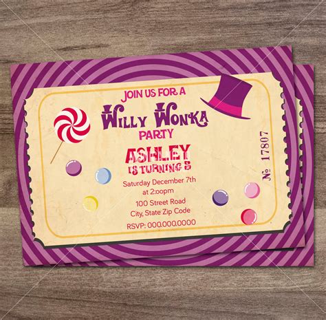 Willy Wonka Birthday Party Invitation Charlie And The Chocolate