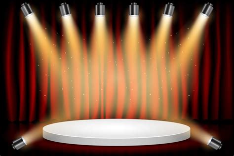 White Round Winner Podium On Red Curtain Theater Scene Stage Background