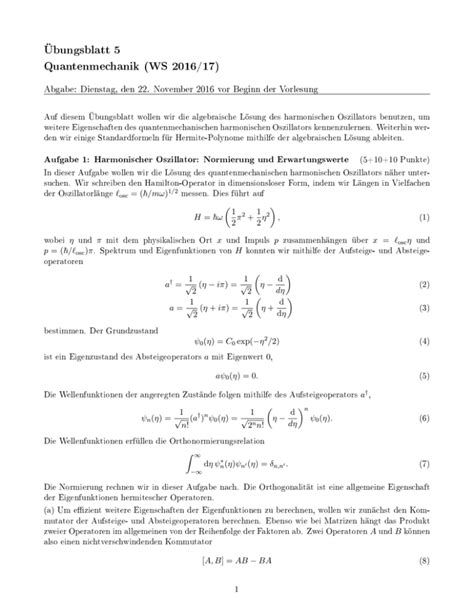 Übungsblatt 5 Quantenmechanik WS 2016 17