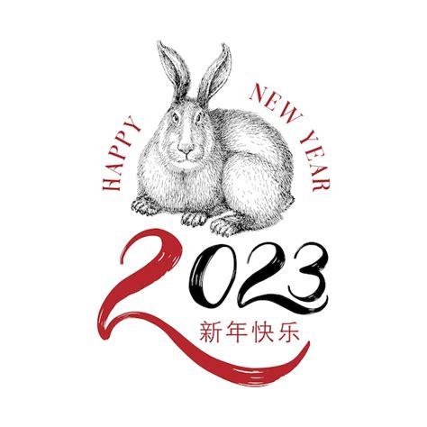 Lettrage De Joyeux Nouvel An Chinois Avec Lapin Dessiné Vecteur Premium