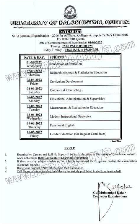 Balochistan University Med Date Sheet 2025 View Online