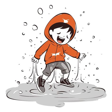 Premium Vector Cute Boy Playing In Puddles Cartoon Vector Illustration