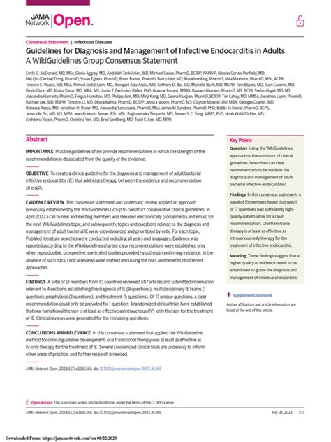 Guidelines For Diagnosis And Management Of Infective Endocarditis In