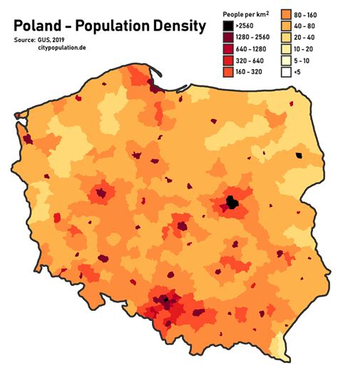 Population Density In Poland 2019 Poland Map Poland Geography