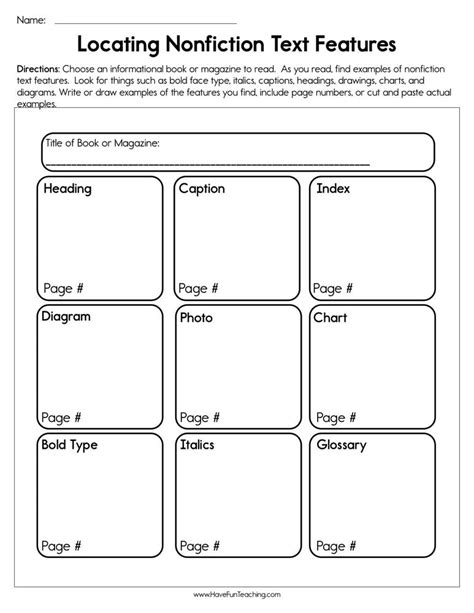 Locating Nonfiction Text Features Worksheet Have Fun Teaching