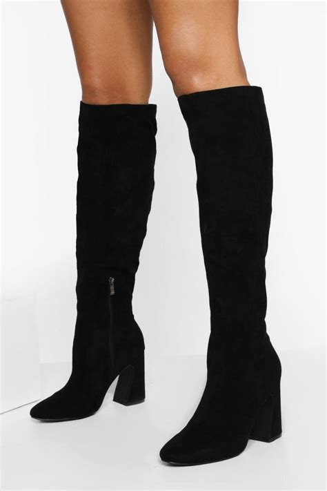 Flared Heel Knee High Boots Boohoo