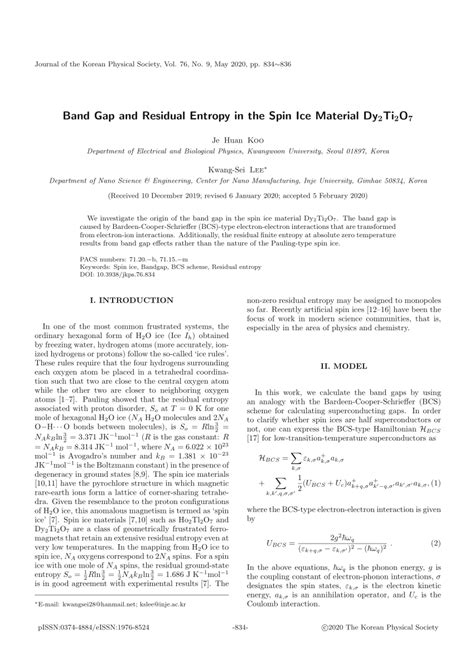 Pdf Band Gap And Residual Entropy In The Spin Ice Material Dy Ti O