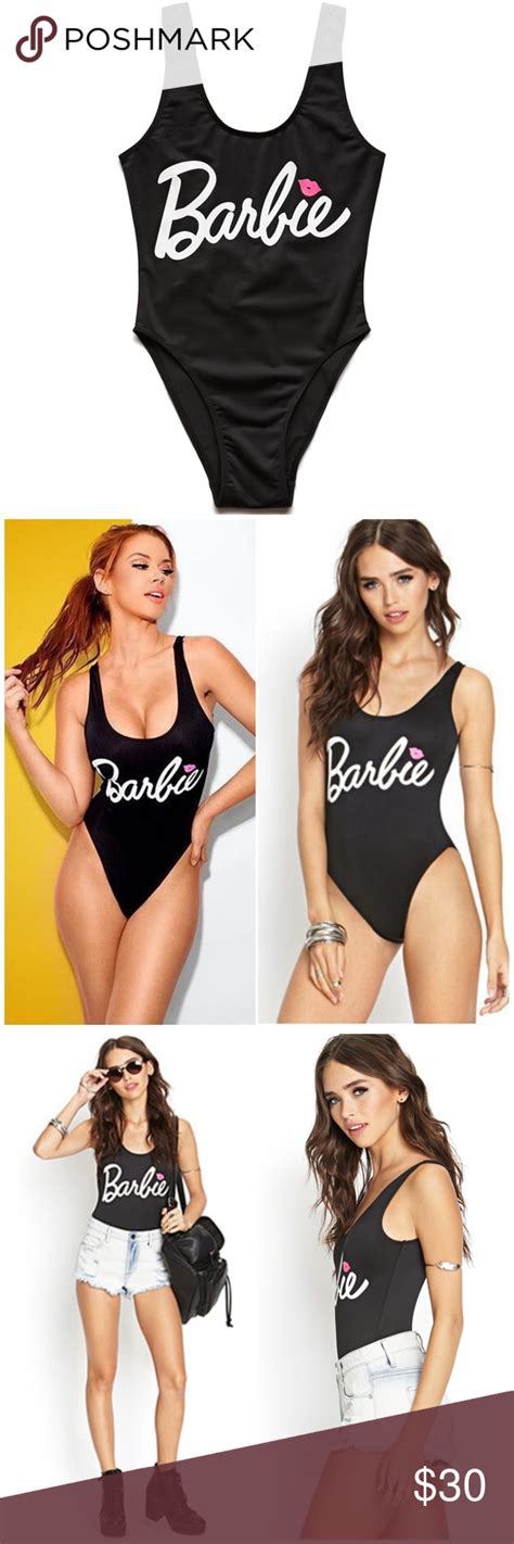 💋barbie💋 Bodysuit In Black Barbie One Piece Monokini Leotard Swimsuit