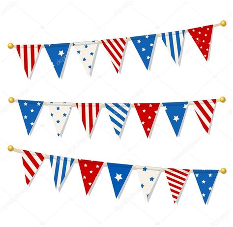 Set Of Triangle Bunting Flags In American National Flag Color Gamut