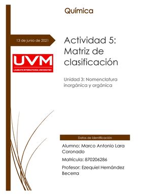 A3 MALC Matriz de clasificación 5 de Junio de 2021 Actividad 3