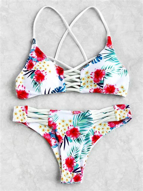 Calico Print Crisscross Bikini Set Shein Sheinside Summer Swimwear