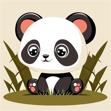 Premium Vector Cute Baby Panda Sitting In The Grass Hand Drawn