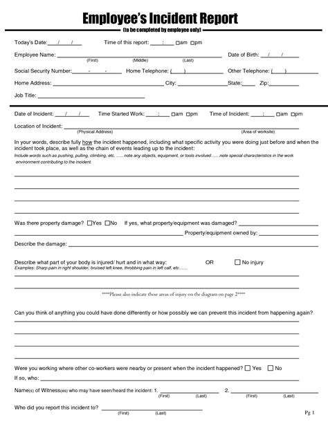 Employee Injury Report Form Template Charlotte Clergy Coalition