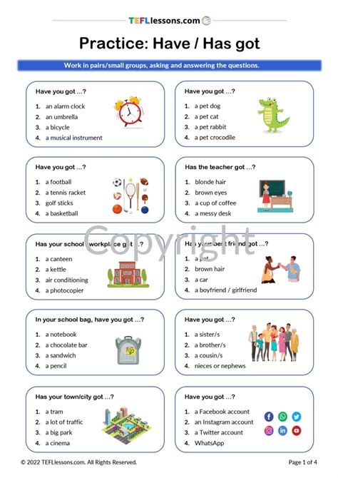 Have And Has Got Activity Tefl Lessons Esl