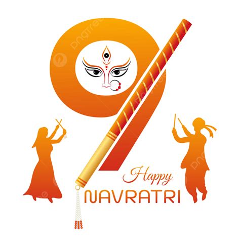 Happy Navratri Creative Greeting Text And Garba Couple Dancing Navratri Durga Puja Garba