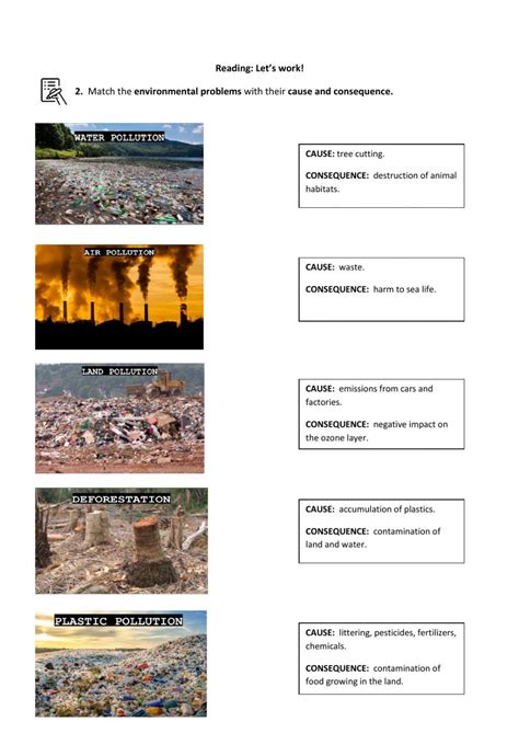 Environmental Problems Matching Worksheet Environmental Problem Matching Worksheets English