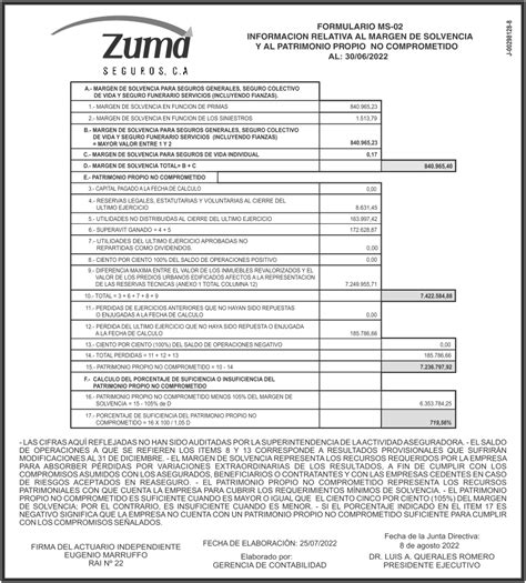 Margen De Solvencia Zuma Seguros C A Al