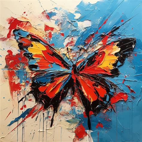 Pintura Abstracta Expresionista De Una Mariposa En Impasto Foto Premium