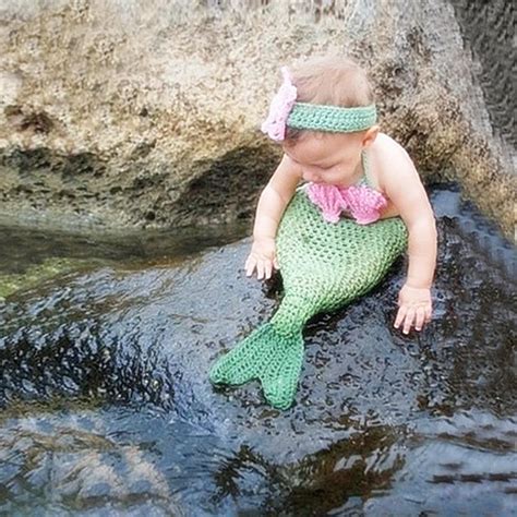 3 6M Infant Girl Beach Mermaid Picture Photo Shoot Outfits Tiny Baby Crochet Photography Props ...