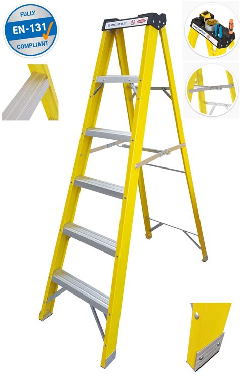 Yellow Color Fiberglass Insulation Single Sided Step Ladder With En131