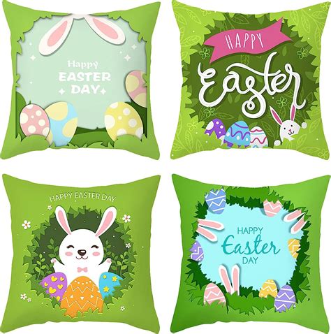 FOLOU 4er Set Ostern Kissenbezug 45x45cm Frühling Pfirsichhaut Samt