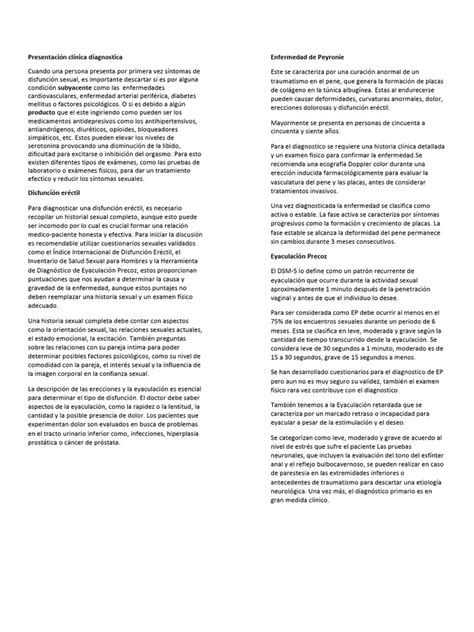 Presentación Clínica Diagnostica Pdf Disfunción Eréctil Medicina