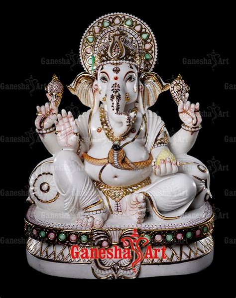 Religious Idol Ahmedabad White Marble Ganesha Statue GN 1044 Size 1