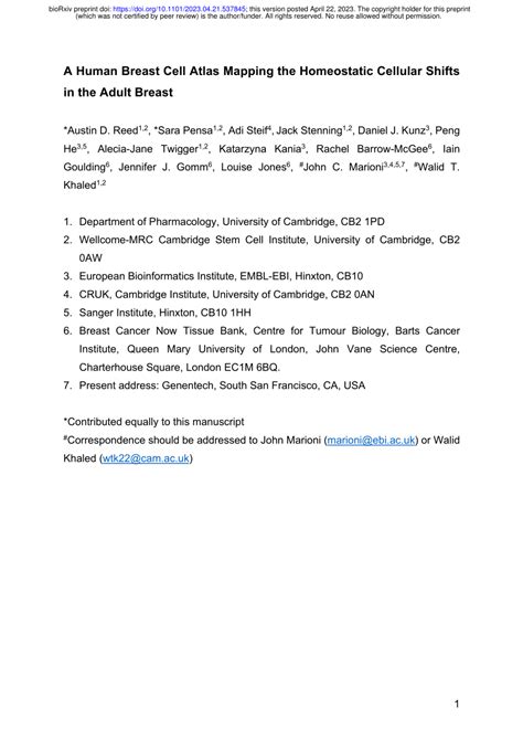 Pdf A Human Breast Cell Atlas Mapping The Homeostatic Cellular Shifts