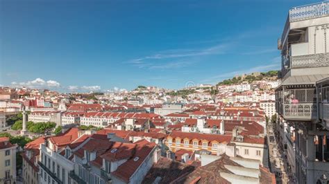 Aerial Timelapse Panorama Of Lisbon City Center With Near Eduardo VII