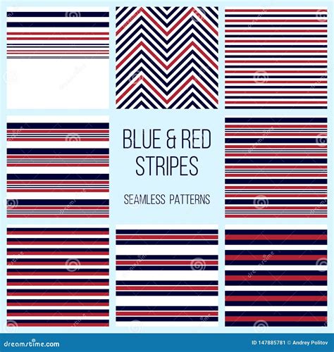 Red And Navy Blue Stripes Seamless Patterns Stock Vector Illustration