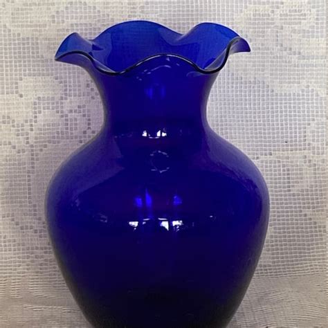 Vintage Collectible COBALT BLUE Pressed Glass VASE Unusual Etsy