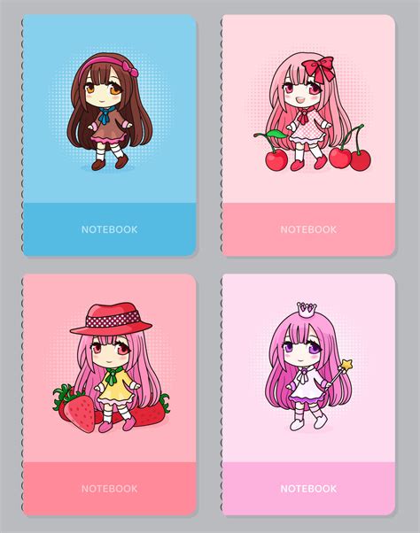 portadas de vectores de moda con chicas kawaii anime chibi diseño