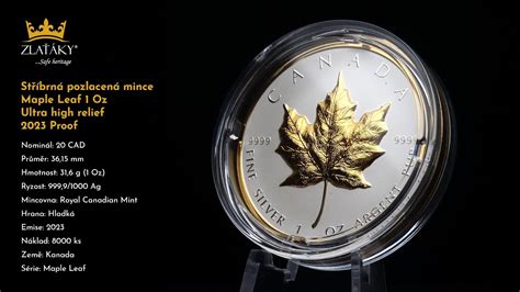 St Brn Pozlacen Mince Maple Leaf Oz Ultra High Relief Proof