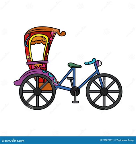 Old Cycle Rickshaw Cartoon Vector | CartoonDealer.com #90398981