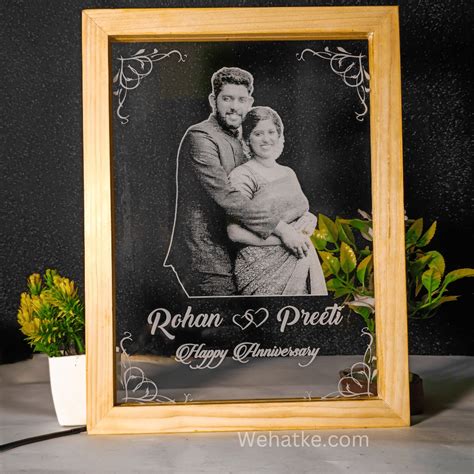 Customized Engrave Acrylic Led Frame For Couple Wooden Frame