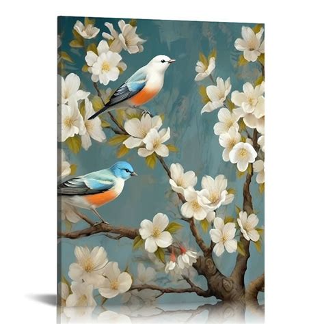 Creowell Canvas Wall Art Decorations Flower Bird For Bedroom Bathroom