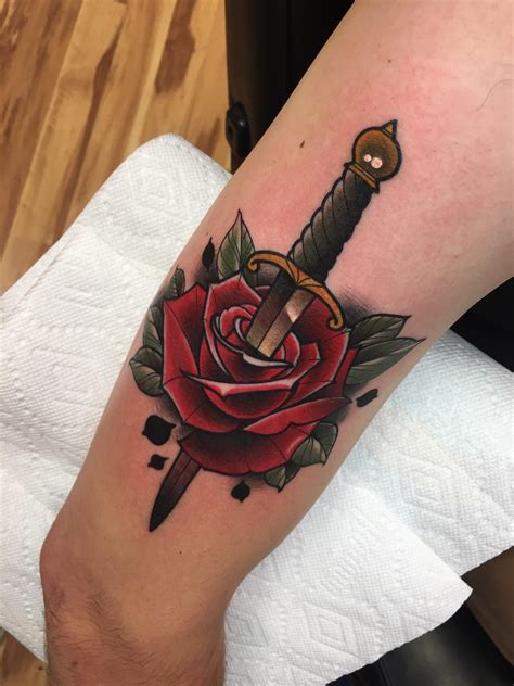 rose and dagger done by alex at dark mark tattoo, keene NH : r/tattoos