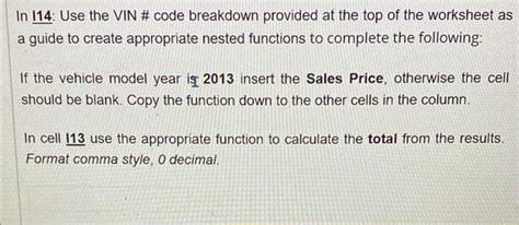 Solved In 114 Use The VIN Code Breakdown Provided At The Chegg