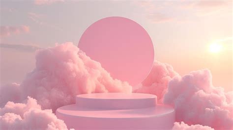 Fondo De Podio Rosado D Plataforma D En Nubes Rosadas Maqueta Para La