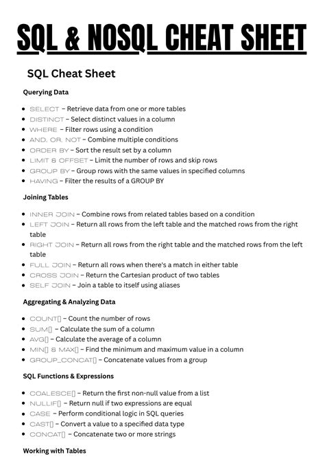 SOLUTION Sql Nosql Cheat Sheet Studypool