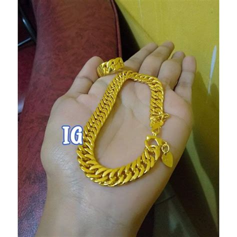 Jual Promo Gelang Dan Cincin Motiv Rantai Berlapis Emas 24K ANTI KARAT