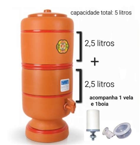 Filtro De Barro 5 Litros 1 Vela Carvão Ativado E 1 Boia Cerâmica