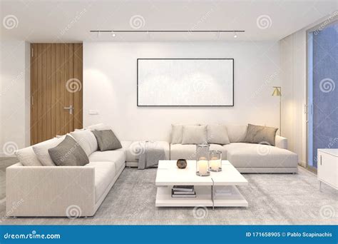 Contemporary Interior Design Living Room 3d Render Stock Illustration