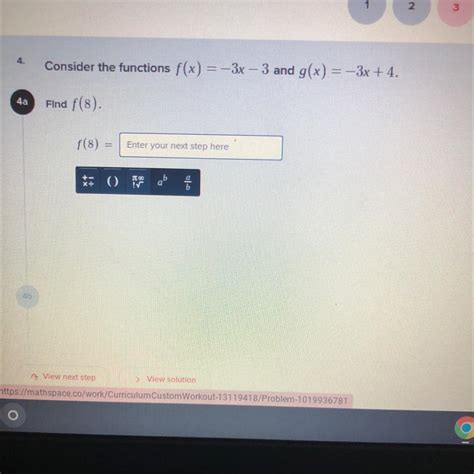 Consider The Functions F X 3x 3 And G X 3x 4 Find F 8