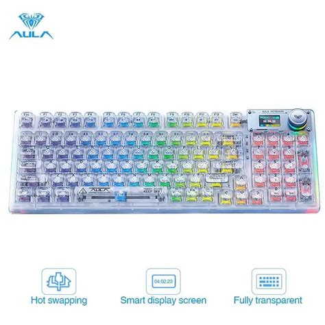AULA F PRO Teclado Mec Nico Sem Fio Gaming Bluetooth Hot Swappable Transparente RGB Backlit