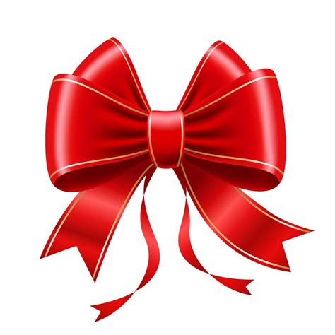 Red Christmas Bow With Golden Border Illustration Png File On A