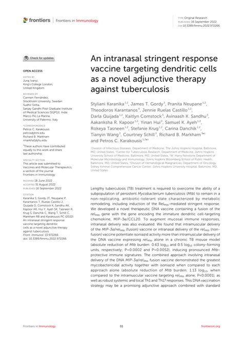 Pdf An Intranasal Stringent Response Vaccine Targeting Dendritic